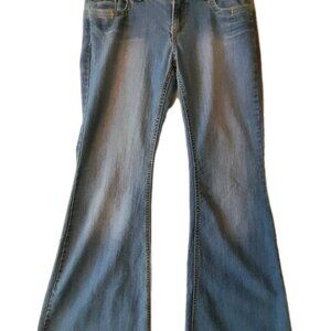 Vtg Y2K Womens Low Rise Retro Flare Embroidered Flap Pocket Sz 9 Jeans